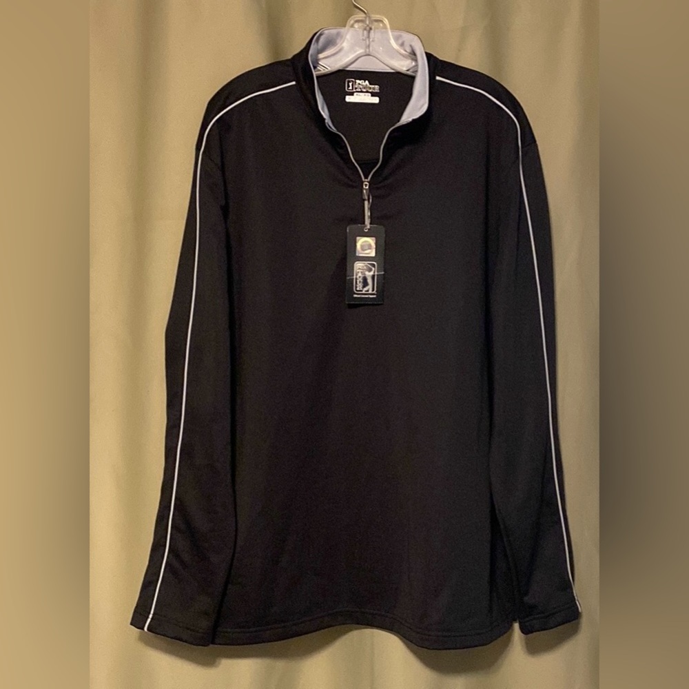 PGA Tour Pro  Dry Series Pull Over Quarter Zip Jacket Caviar/Pearl Blue  XL NWT